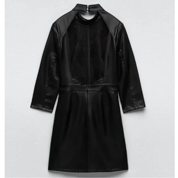 Zara Faux Leather Cutout‑Back Mini Dress – Black, Size S - Picture 3 of 6